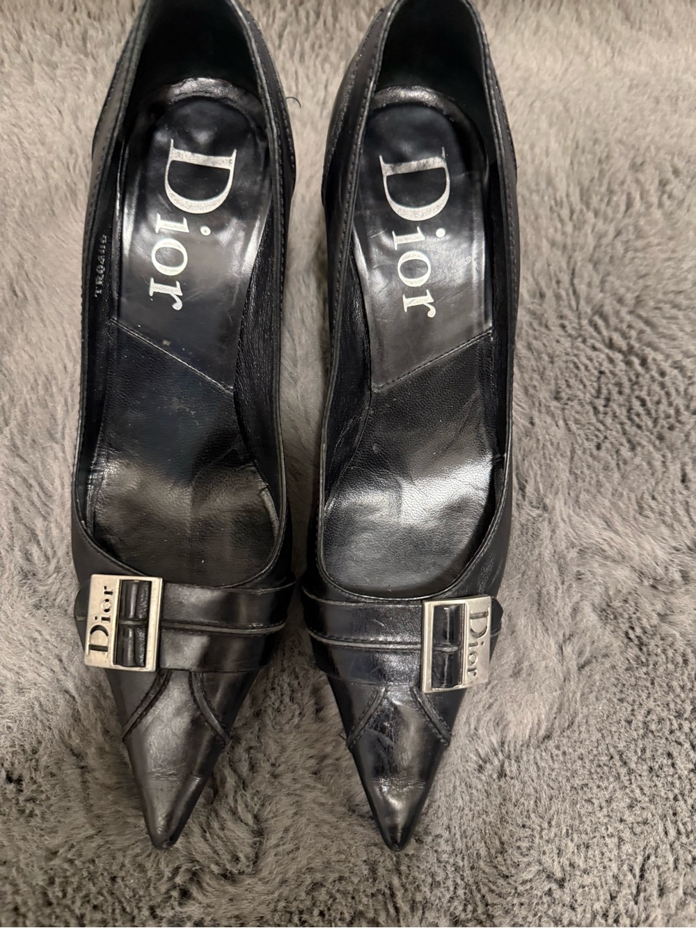 Dior Black Pointed Toe Pumps with Logo Buckle Detail